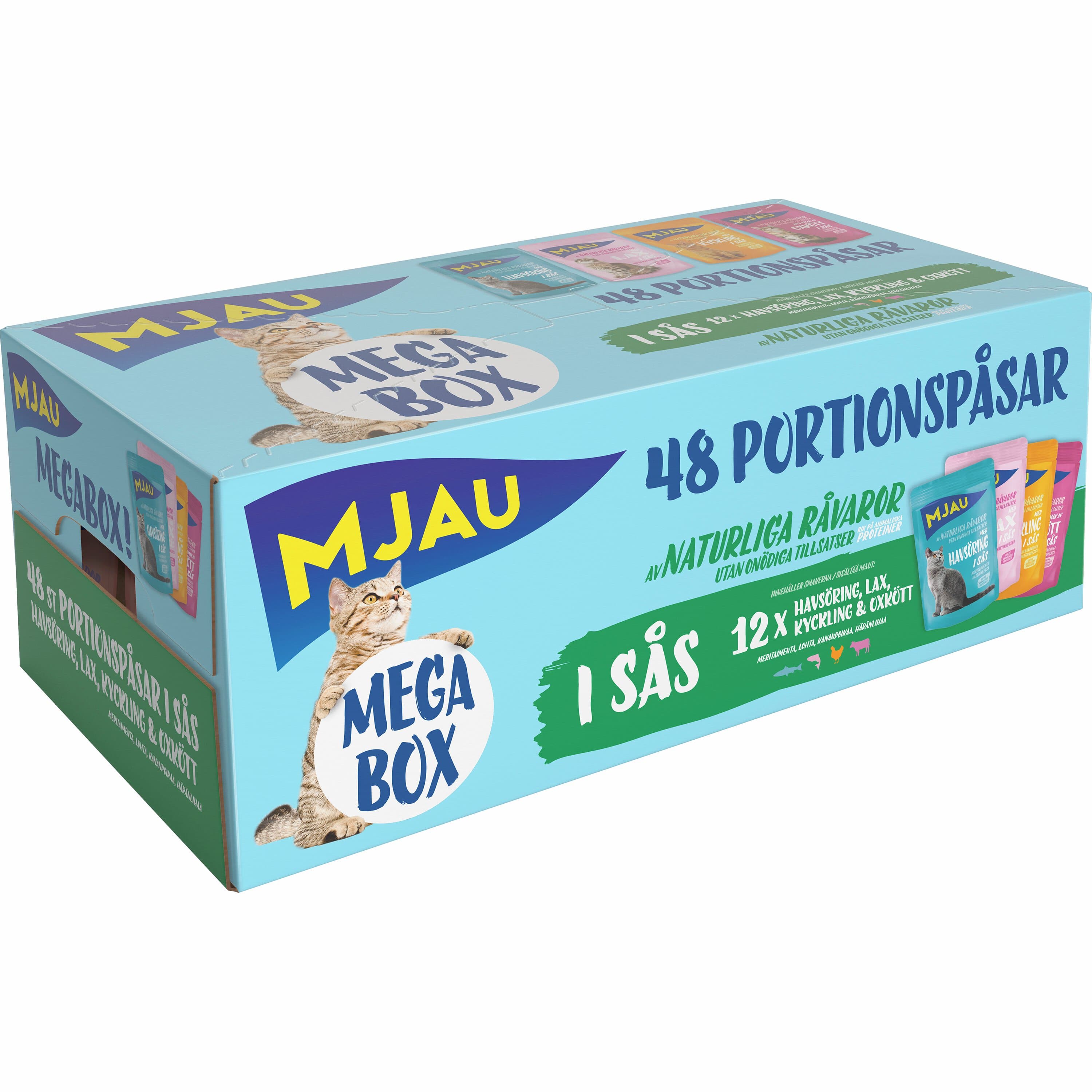 Mjau Kattmat Mjau Adult Megabox Kött/Fisk i sås 48x85g