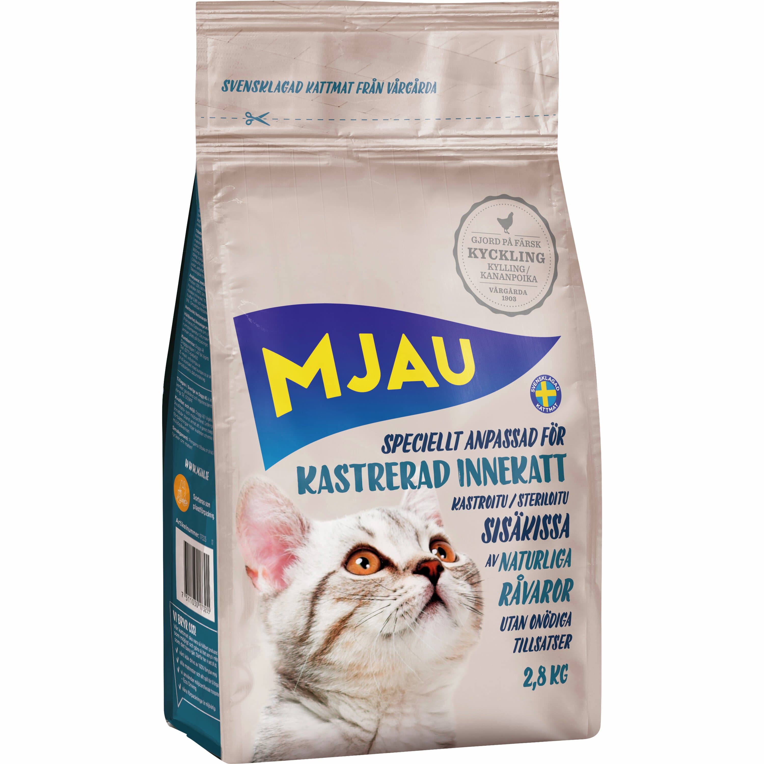 Mjau Kattmat Mjau Adult Kastrerad Innekatt Kyckling 2,8kg