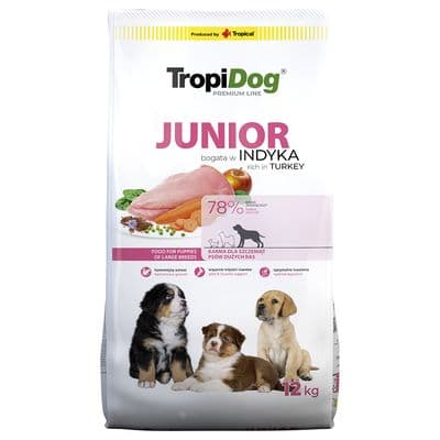 Tropidog Tropidog Premium Junior Large med kalkon & ris - 12 kg